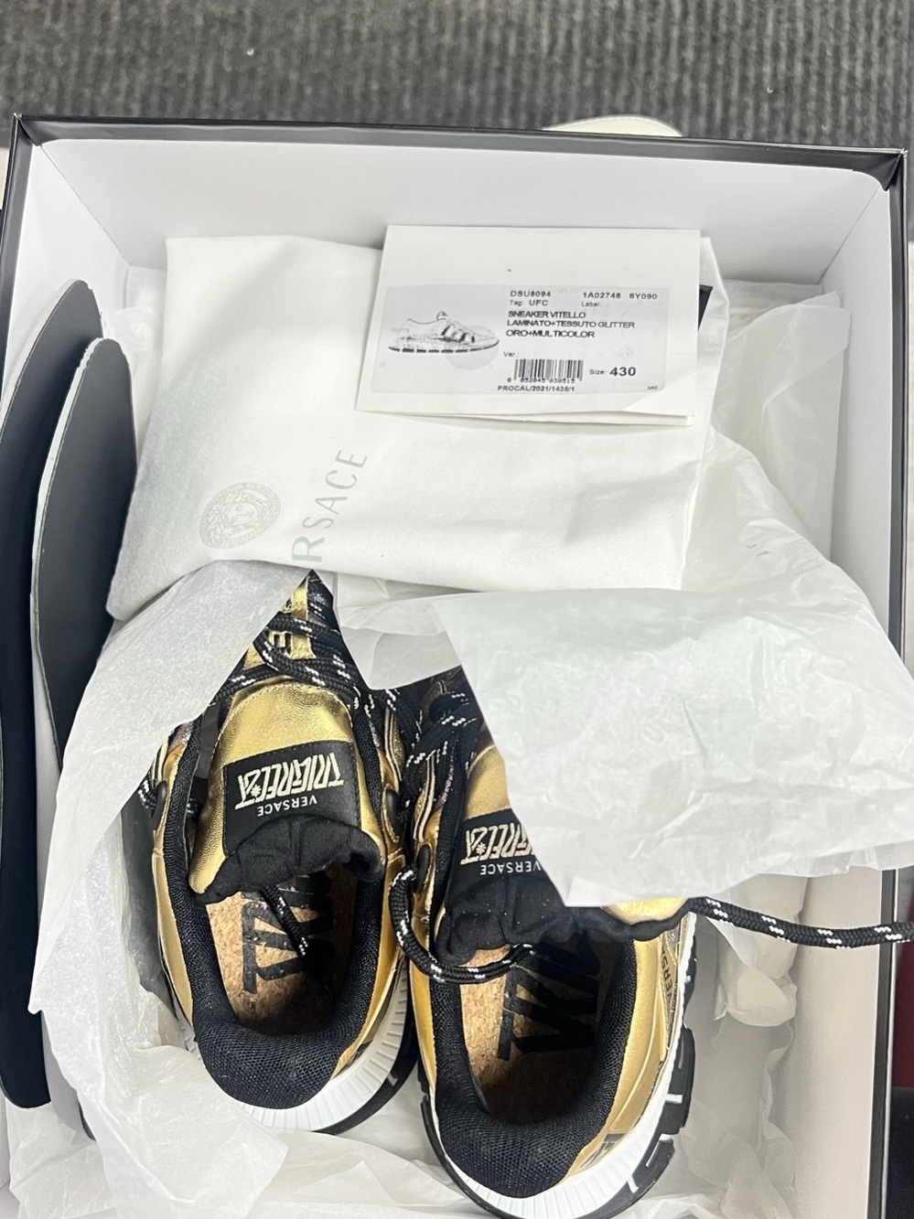 NEW Versace Trigreca Metallic Gold Glitter Sneaker